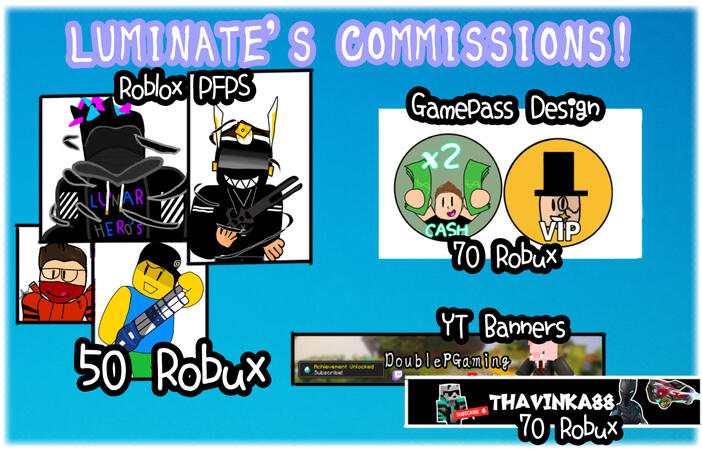 These are my prices! (I forgot to add that group pics are 250 robux for 4 people)